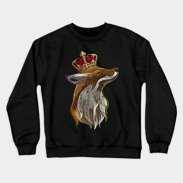 fox crown embroider Crewneck Sweatshirt by Mako Design 